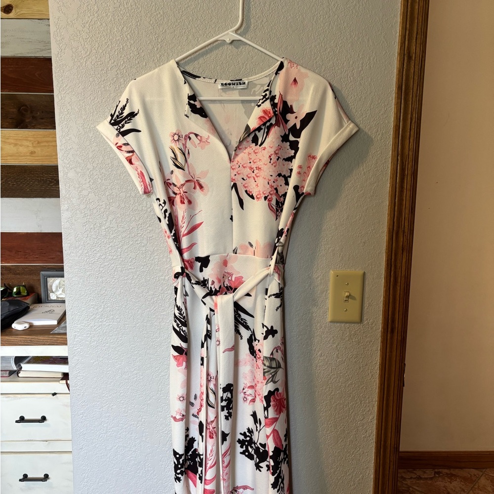 Amazon White Cream Wrap Tie Front Maxi Dress